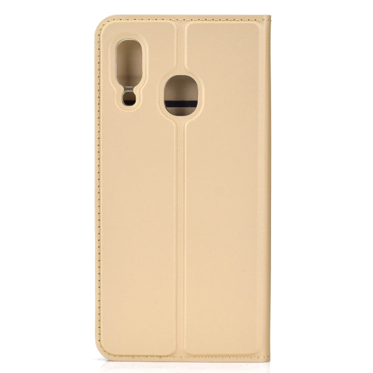 For Galaxy A40 Ultra-thin Voltage Plain Magnetic Suction Magnetic Suction Card TPU+PU Case with Card Slot & Holder