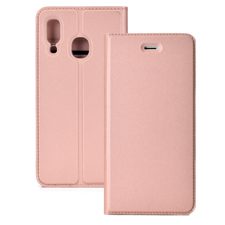 For Galaxy A40 Ultra-thin Voltage Plain Magnetic Suction Magnetic Suction Card TPU+PU Case with Card Slot & Holder