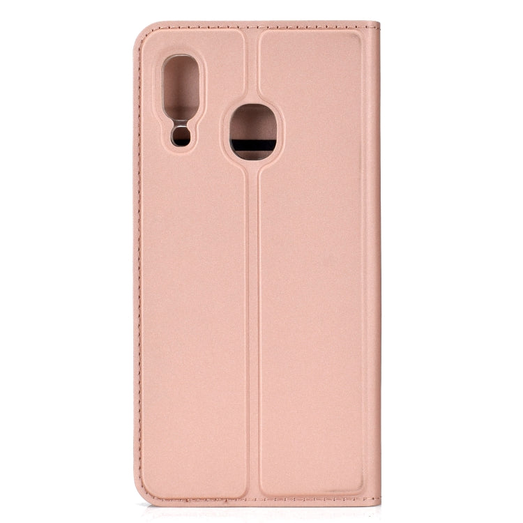 For Galaxy A40 Ultra-thin Voltage Plain Magnetic Suction Magnetic Suction Card TPU+PU Case with Card Slot & Holder