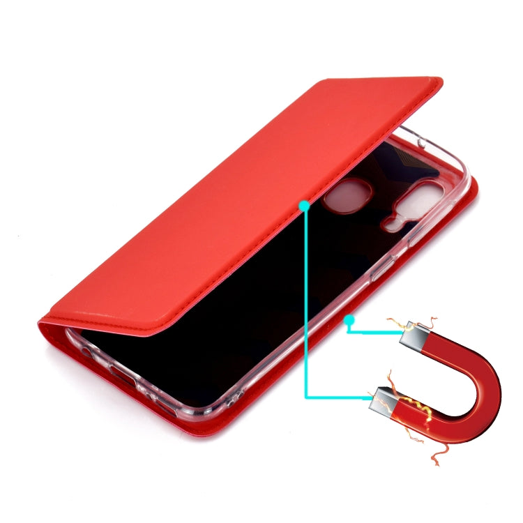 For Galaxy A40 Ultra-thin Voltage Plain Magnetic Suction Magnetic Suction Card TPU+PU Case with Card Slot & Holder