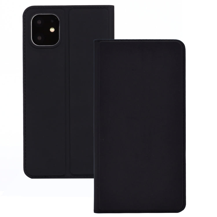 For iPhone 11 Pro Max Ultra-thin Voltage Plain Magnetic Suction Card TPU+PU Mobile Phone Jacket with Chuck and Bracket