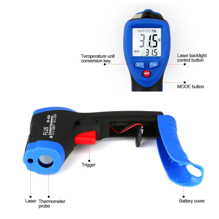 FLUS IR-806 -50â„ƒï½ž650â„ƒ Digital Infrared Non-contactr Handheld Portable Electronic Outdoor Thermometer