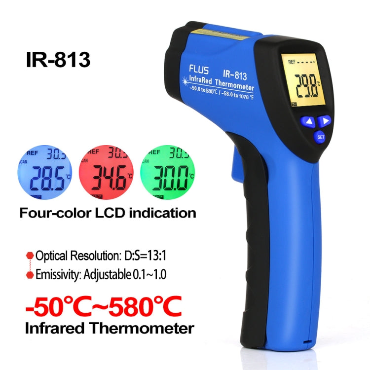 FLUS IR-813 -50ï½ž550â„ƒ Digital Infrared Non-contact Four Color LCD Display Handheld Portable Outdoor Thermometer