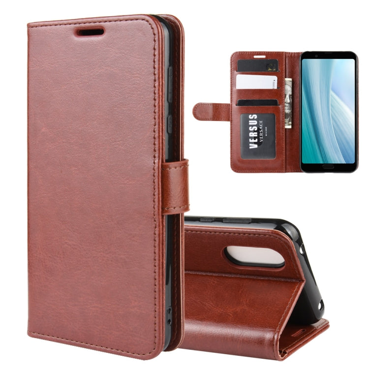 For AQUOS Sense 3 Plus  R64 Texture Single Fold Horizontal Flip Leather Case with Holder & Card Slots & Wallet