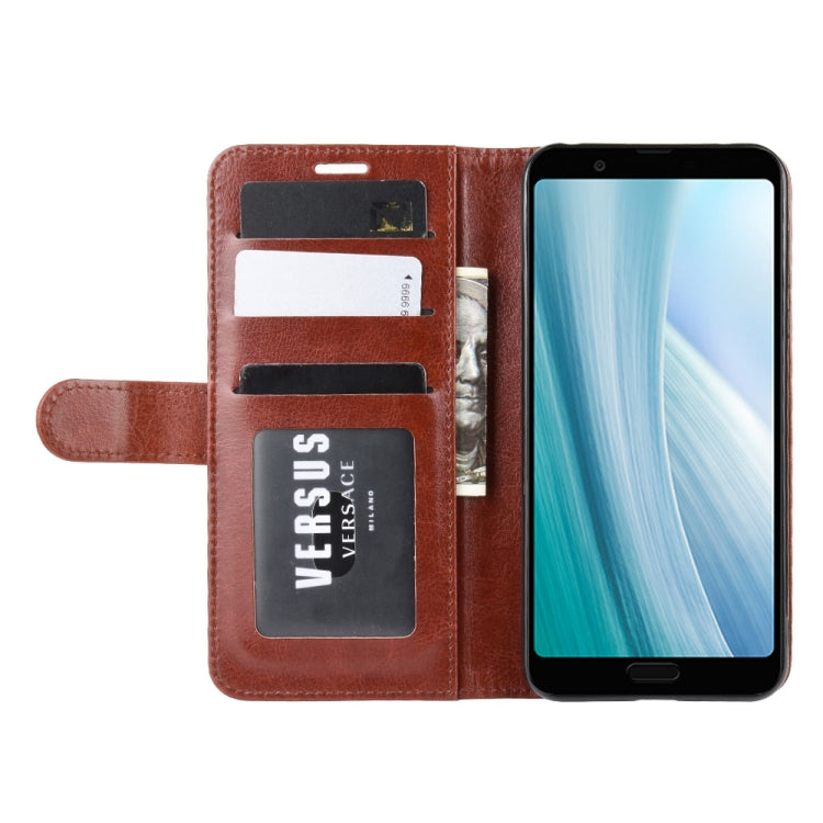 For AQUOS Sense 3 Plus  R64 Texture Single Fold Horizontal Flip Leather Case with Holder & Card Slots & Wallet