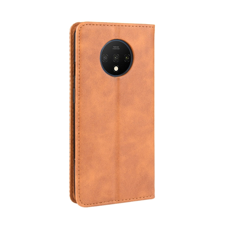 For OnePlus 7T  Magnetic Buckle Retro Crazy Horse Texture Horizontal Flip Leather Case  , with Holder & Card Slots & Photo Frame