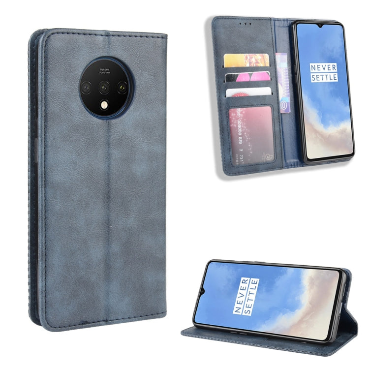 For OnePlus 7T  Magnetic Buckle Retro Crazy Horse Texture Horizontal Flip Leather Case  , with Holder & Card Slots & Photo Frame