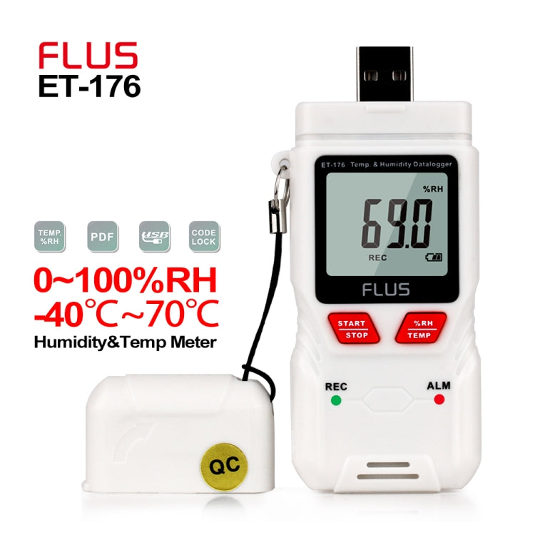 FLUS ET-176 Humidity Datalogger Thermometer Handheld Digital Non-contact Mini Hygrometer LED High/Low Temperature Indicator