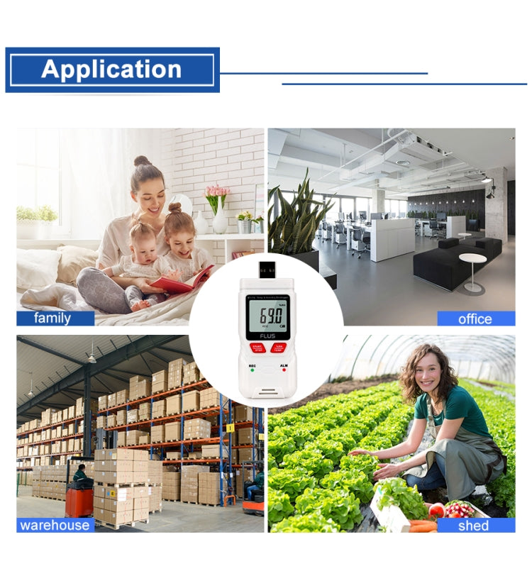 FLUS ET-176 Humidity Datalogger Thermometer Handheld Digital Non-contact Mini Hygrometer LED High/Low Temperature Indicator