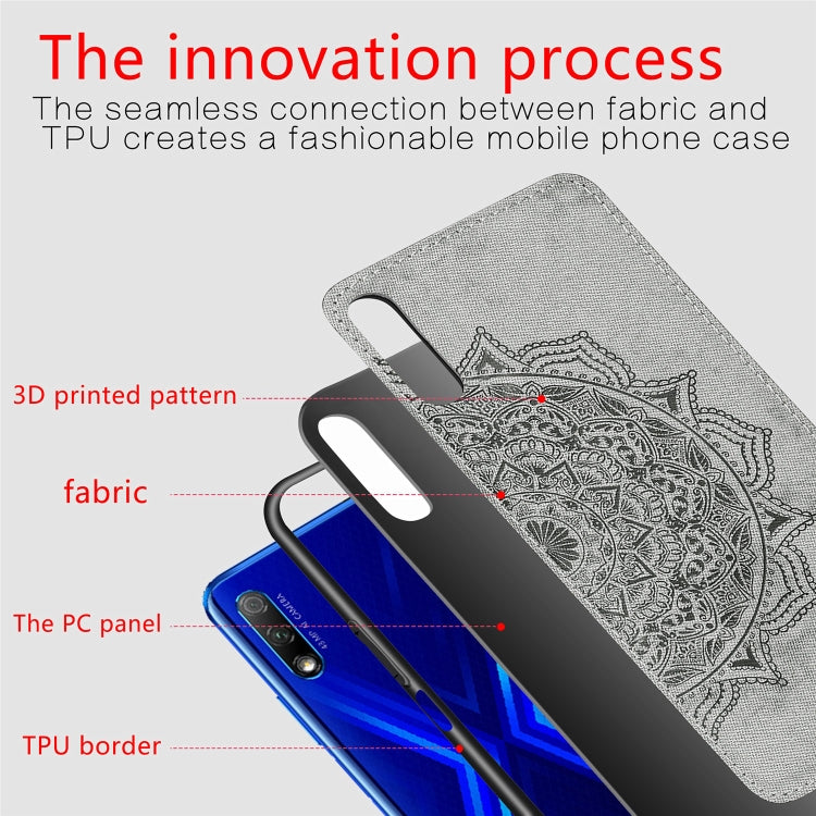 For Huawei Honor 9X    Embossed Mandala Pattern PC + TPU + Fabric Phone Case with Lanyard & Magnetic