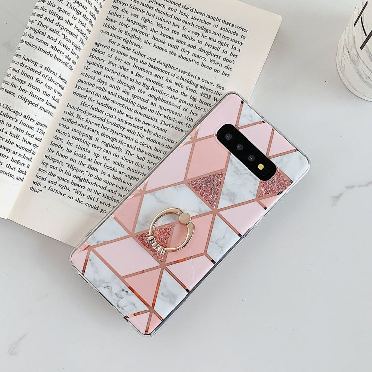 For Galaxy S10 Plus  Plating Colorful Geometric Pattern Mosaic Marble TPU Mobile Phone Case Rhinestone Stand Ring