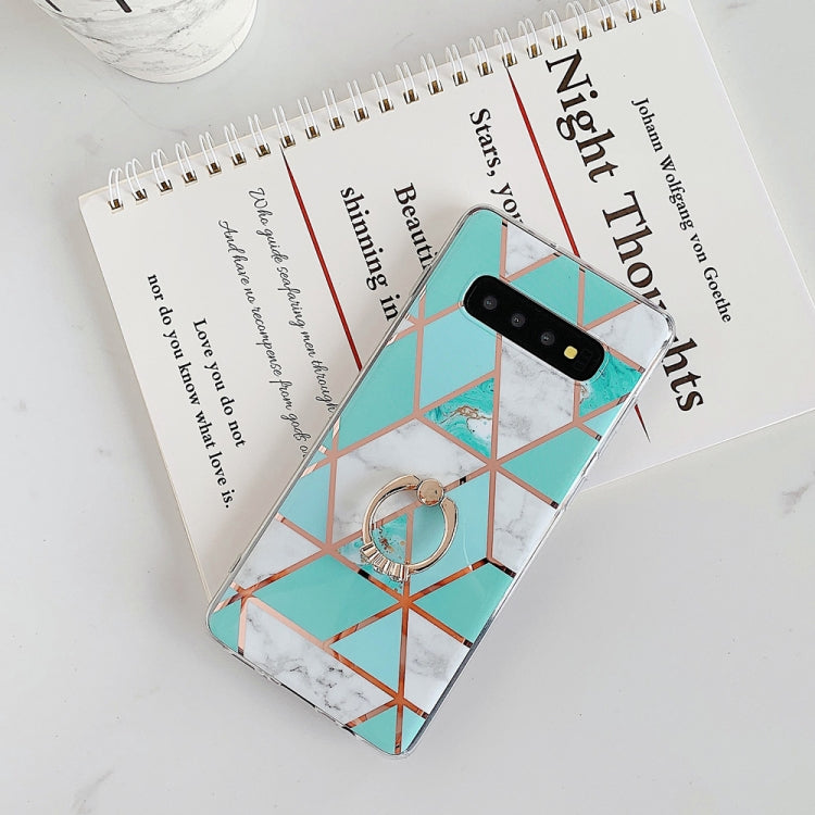 For Galaxy S10 Plus  Plating Colorful Geometric Pattern Mosaic Marble TPU Mobile Phone Case Rhinestone Stand Ring