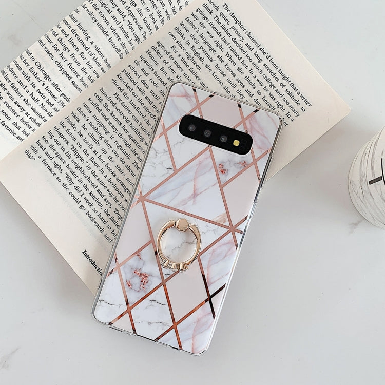 For Galaxy S10 Plus  Plating Colorful Geometric Pattern Mosaic Marble TPU Mobile Phone Case Rhinestone Stand Ring