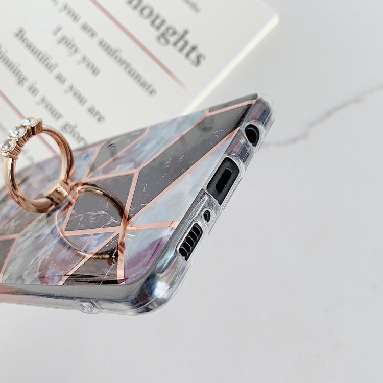 For Galaxy S10 Plus  Plating Colorful Geometric Pattern Mosaic Marble TPU Mobile Phone Case Rhinestone Stand Ring