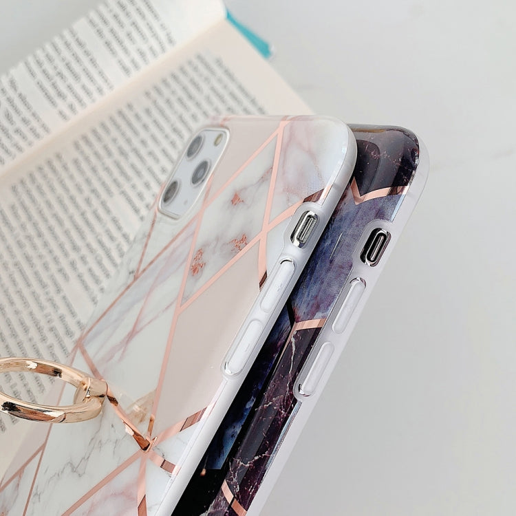For iPhone 11 Pro Max Plating Colorful Geometric Pattern Mosaic Marble TPU Mobile Phone Case Rhinestone Stand Ring