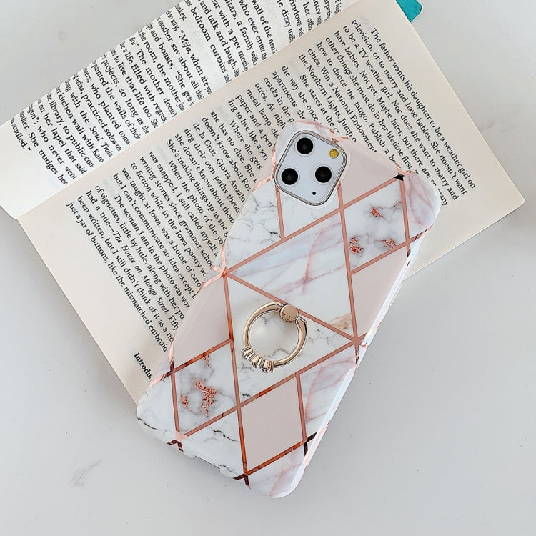For iPhone 11 Pro Max Plating Colorful Geometric Pattern Mosaic Marble TPU Mobile Phone Case Rhinestone Stand Ring