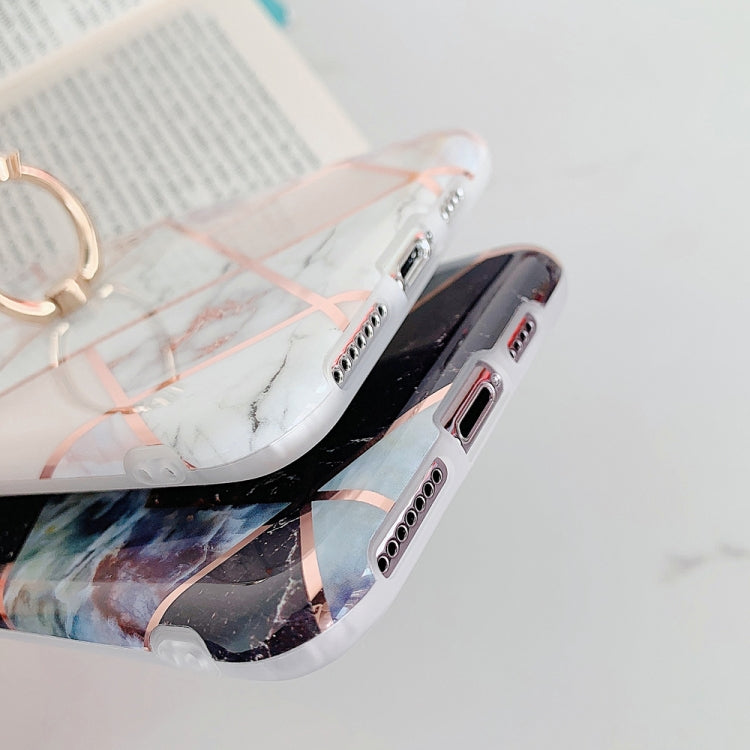 For iPhone 11 Pro Max Plating Colorful Geometric Pattern Mosaic Marble TPU Mobile Phone Case Rhinestone Stand Ring