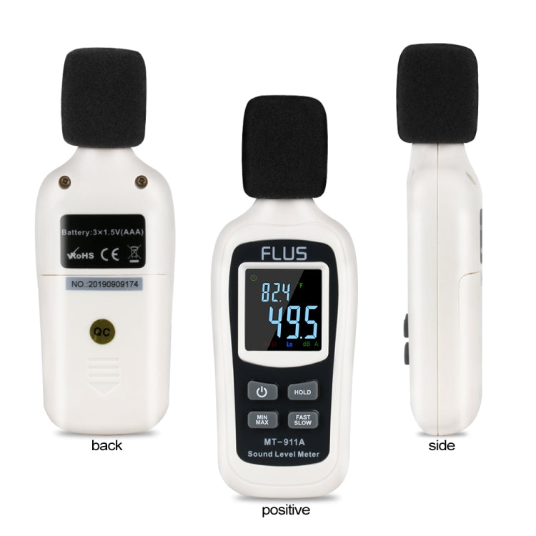 FLUS  MT-911A  Sound Level Meter Thermometer Digital Sound Level Meter Sonometros Noise Audio Level Meter Color LCD Display Decibels Meter