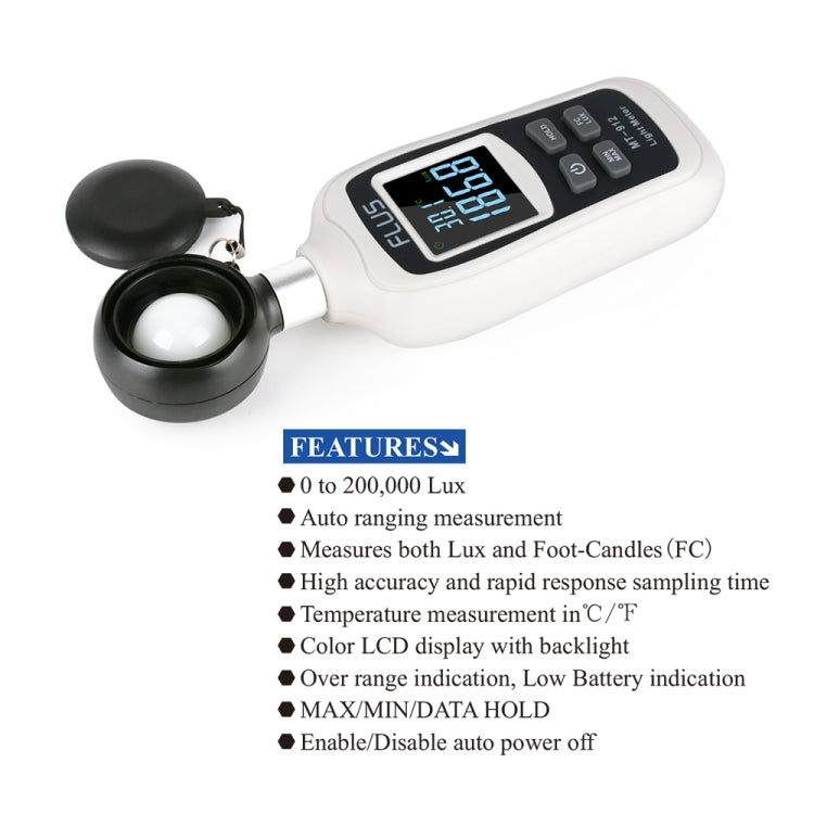 FLUS MT-912 Digital Light Luxmeter Meter Temperature 0-20000 Lux Illuminometer Luminometer Photometer Lux/FC Tester Light Meter