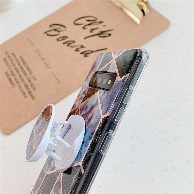 For Galaxy S10e  Plating Colorful Geometric Pattern Mosaic Marble TPU Mobile Phone Case with Folding Bracket