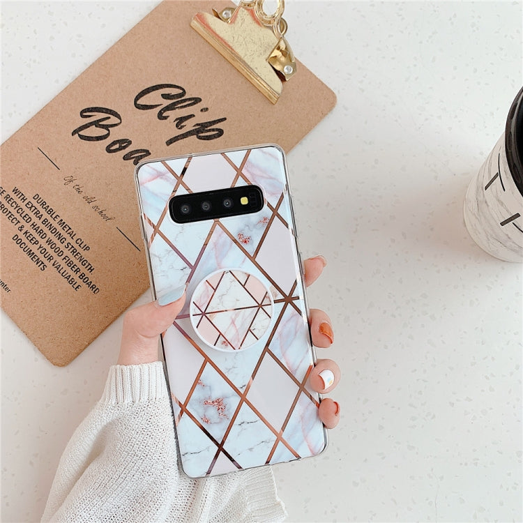 For Galaxy S10e  Plating Colorful Geometric Pattern Mosaic Marble TPU Mobile Phone Case with Folding Bracket