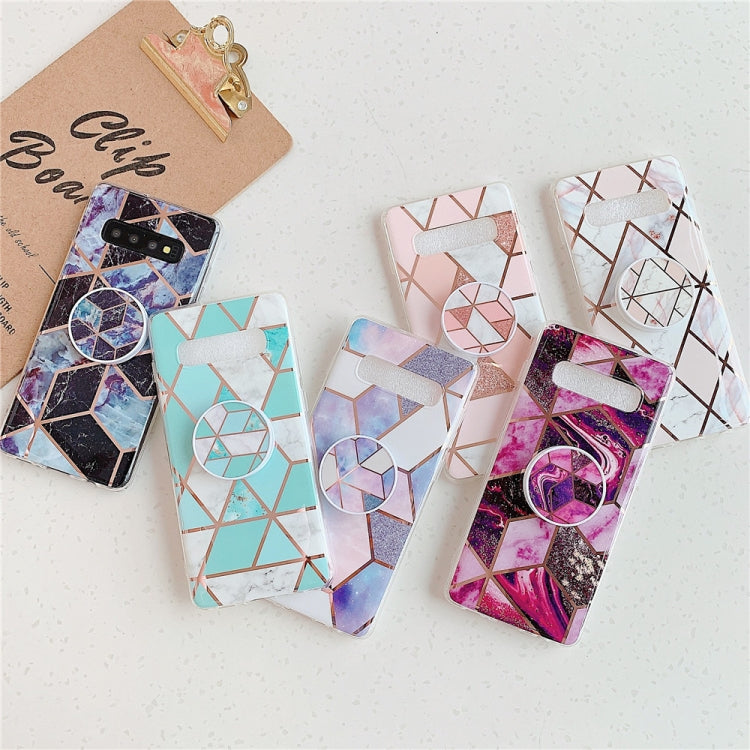 For Galaxy S10e  Plating Colorful Geometric Pattern Mosaic Marble TPU Mobile Phone Case with Folding Bracket