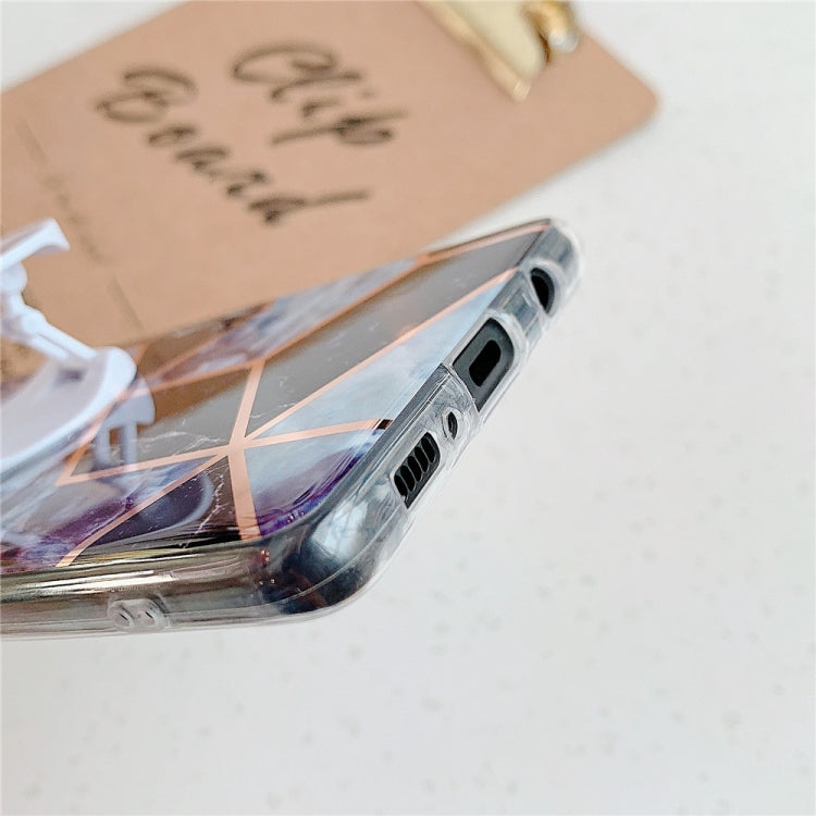 For Galaxy S10e  Plating Colorful Geometric Pattern Mosaic Marble TPU Mobile Phone Case with Folding Bracket