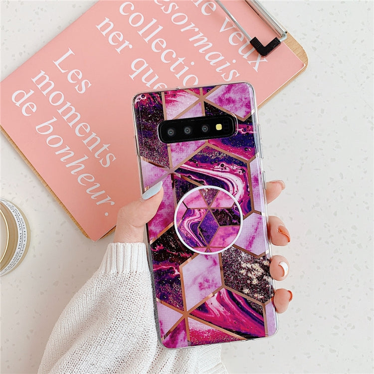 For Galaxy S10e  Plating Colorful Geometric Pattern Mosaic Marble TPU Mobile Phone Case with Folding Bracket