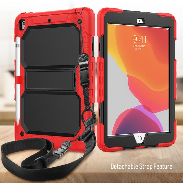 For iPad 10.2 Shockproof Transparent PC + Silica Gel Protective Case , with Holder & Shoulder Strap & Pen Slot