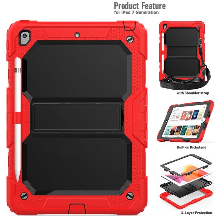 For iPad 10.2 Shockproof Transparent PC + Silica Gel Protective Case , with Holder & Shoulder Strap & Pen Slot