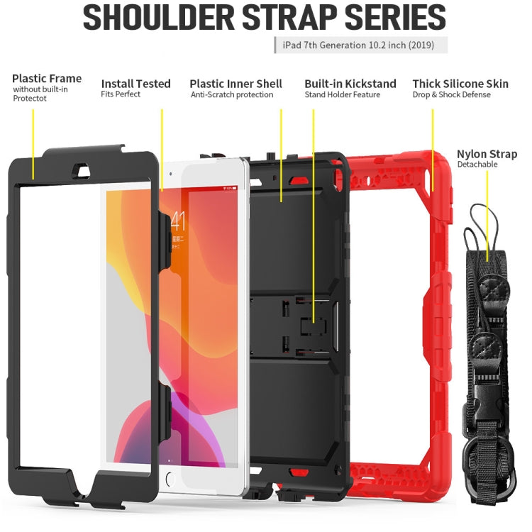 For iPad 10.2 Shockproof Transparent PC + Silica Gel Protective Case , with Holder & Shoulder Strap & Pen Slot