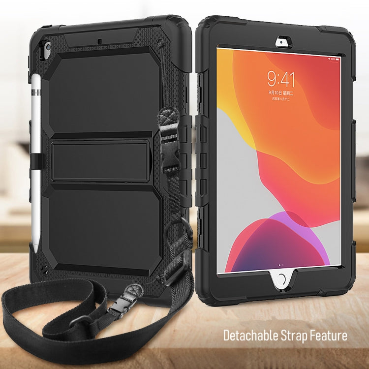For iPad 10.2 Shockproof Transparent PC + Silica Gel Protective Case , with Holder & Shoulder Strap & Pen Slot
