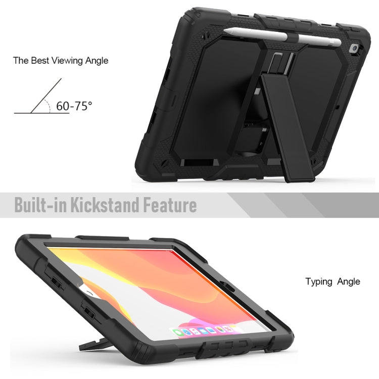 For iPad 10.2 Shockproof Transparent PC + Silica Gel Protective Case , with Holder & Shoulder Strap & Pen Slot