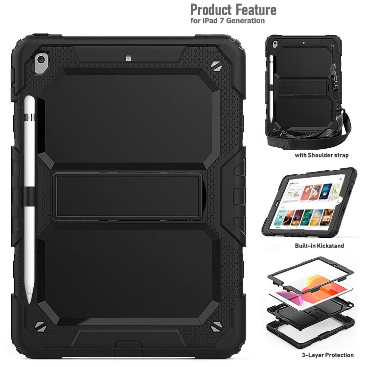 For iPad 10.2 Shockproof Transparent PC + Silica Gel Protective Case , with Holder & Shoulder Strap & Pen Slot