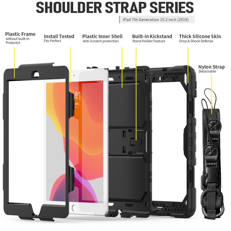 For iPad 10.2 Shockproof Transparent PC + Silica Gel Protective Case , with Holder & Shoulder Strap & Pen Slot