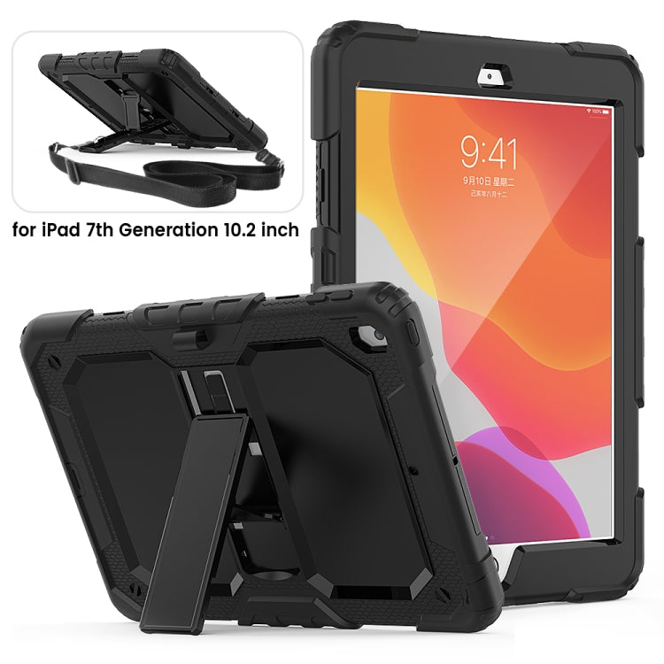 For iPad 10.2 Shockproof Transparent PC + Silica Gel Protective Case , with Holder & Shoulder Strap & Pen Slot