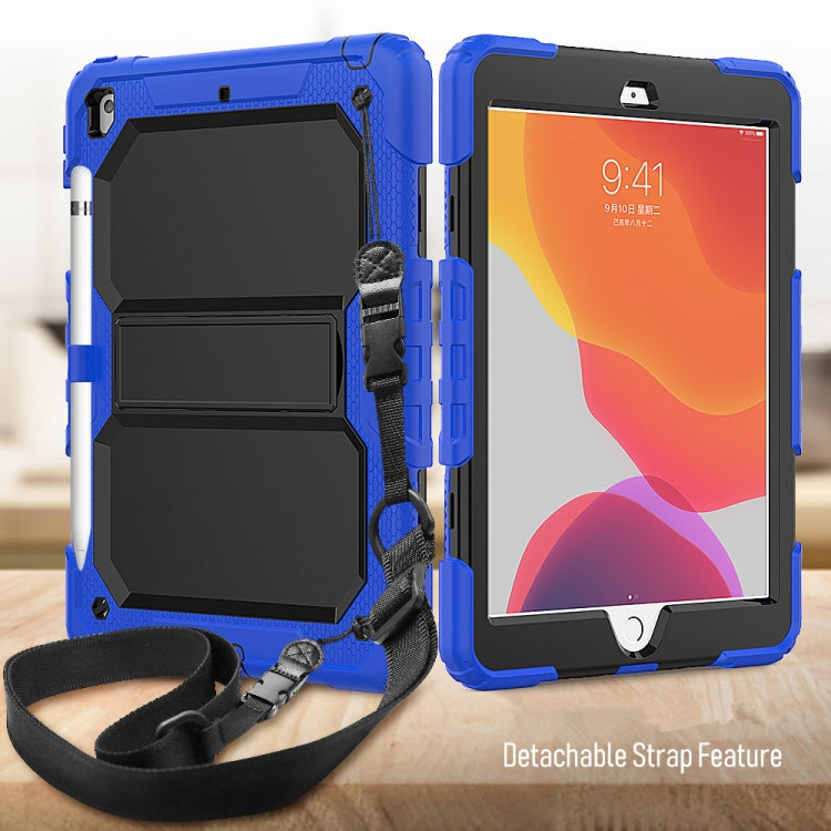 For iPad 10.2 Shockproof Transparent PC + Silica Gel Protective Case , with Holder & Shoulder Strap & Pen Slot