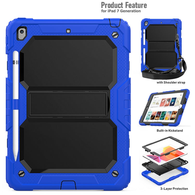 For iPad 10.2 Shockproof Transparent PC + Silica Gel Protective Case , with Holder & Shoulder Strap & Pen Slot