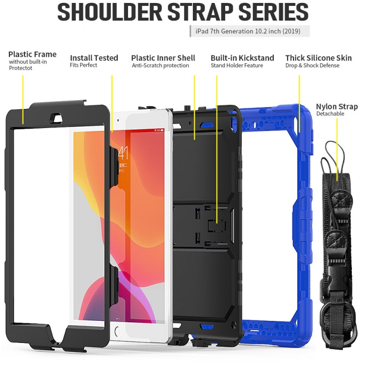 For iPad 10.2 Shockproof Transparent PC + Silica Gel Protective Case , with Holder & Shoulder Strap & Pen Slot