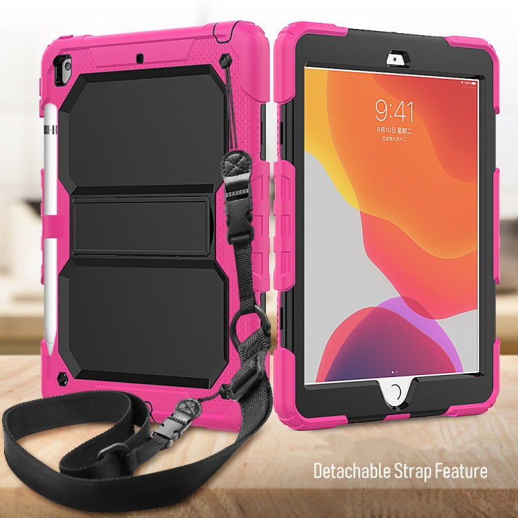 For iPad 10.2 Shockproof Transparent PC + Silica Gel Protective Case , with Holder & Shoulder Strap & Pen Slot