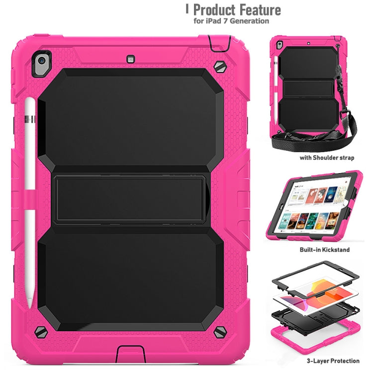 For iPad 10.2 Shockproof Transparent PC + Silica Gel Protective Case , with Holder & Shoulder Strap & Pen Slot