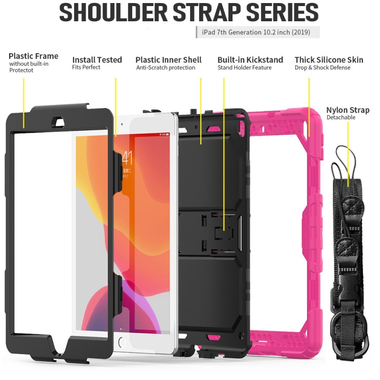 For iPad 10.2 Shockproof Transparent PC + Silica Gel Protective Case , with Holder & Shoulder Strap & Pen Slot