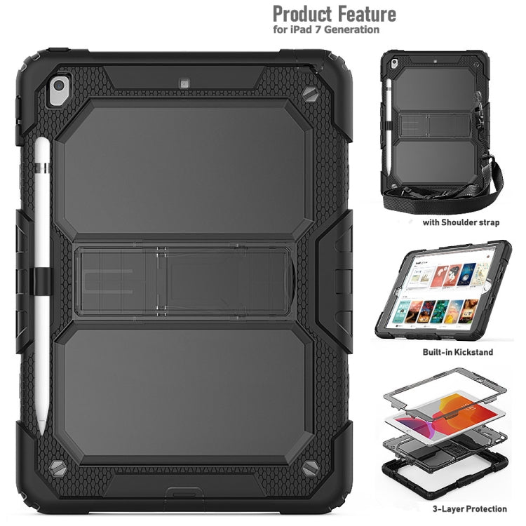 For iPad 10.2 Shockproof Transparent PC + Silica Gel Protective Case , with Holder & Shoulder Strap & Pen Slot
