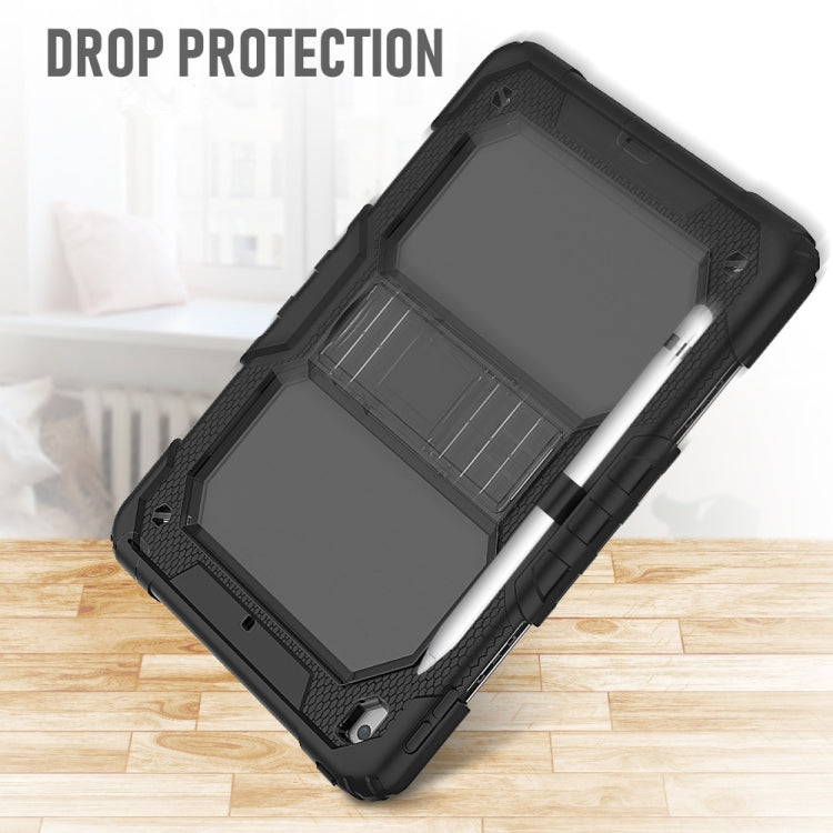 For iPad 10.2 Shockproof Transparent PC + Silica Gel Protective Case , with Holder & Shoulder Strap & Pen Slot