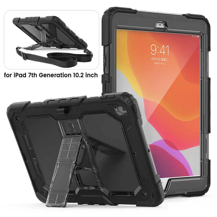 For iPad 10.2 Shockproof Transparent PC + Silica Gel Protective Case , with Holder & Shoulder Strap & Pen Slot