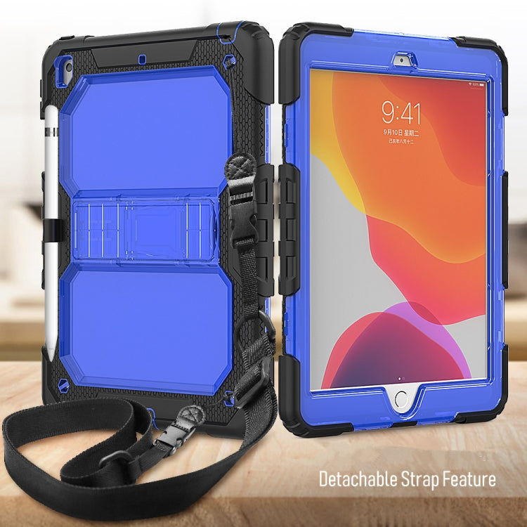 For iPad 10.2 Shockproof Transparent PC + Silica Gel Protective Case , with Holder & Shoulder Strap & Pen Slot