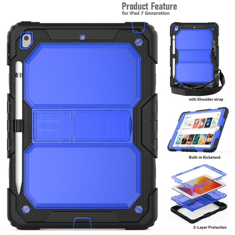 For iPad 10.2 Shockproof Transparent PC + Silica Gel Protective Case , with Holder & Shoulder Strap & Pen Slot