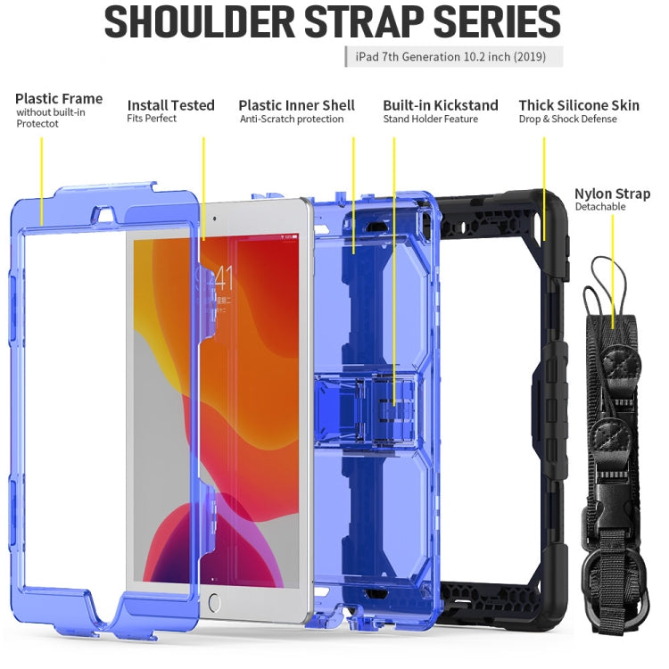 For iPad 10.2 Shockproof Transparent PC + Silica Gel Protective Case , with Holder & Shoulder Strap & Pen Slot