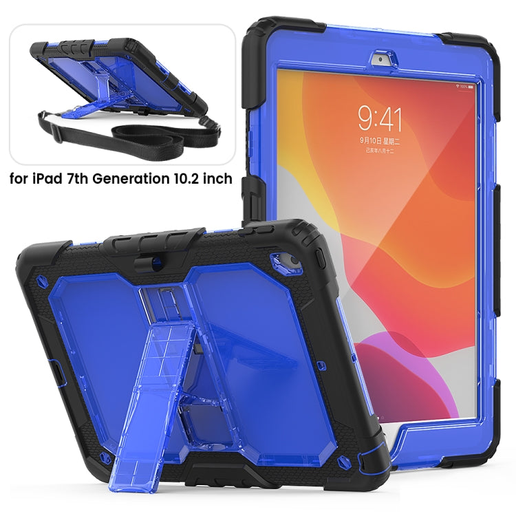 For iPad 10.2 Shockproof Transparent PC + Silica Gel Protective Case , with Holder & Shoulder Strap & Pen Slot