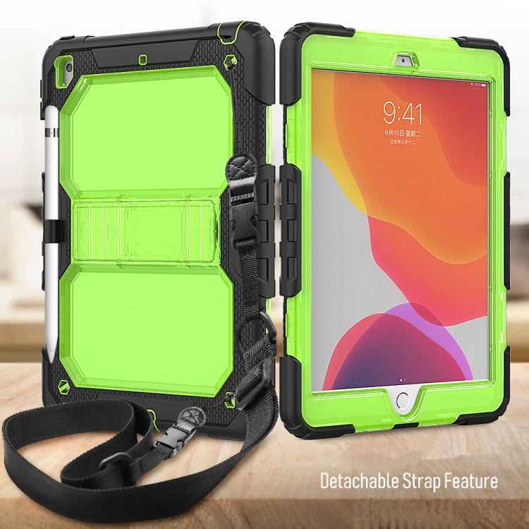 For iPad 10.2 Shockproof Transparent PC + Silica Gel Protective Case , with Holder & Shoulder Strap & Pen Slot